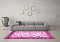 Machine Washable Abstract Pink Modern Rug, wshabs2983pnk