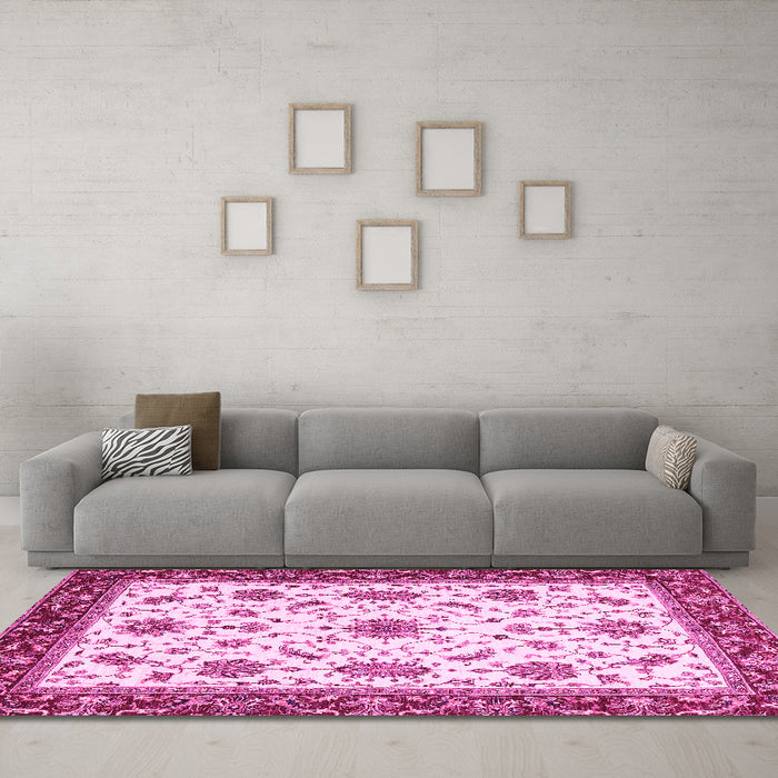 Machine Washable Abstract Pink Modern Rug in a Living Room, wshabs2983pnk