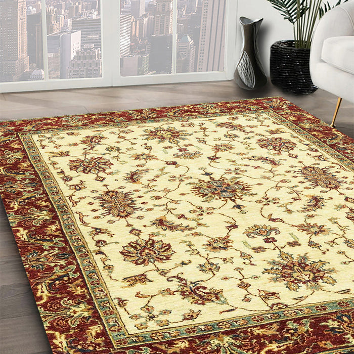 Machine Washable Abstract Mustard Yellow Rug in a Family Room, wshabs2983