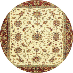Round Machine Washable Abstract Mustard Yellow Rug, wshabs2983