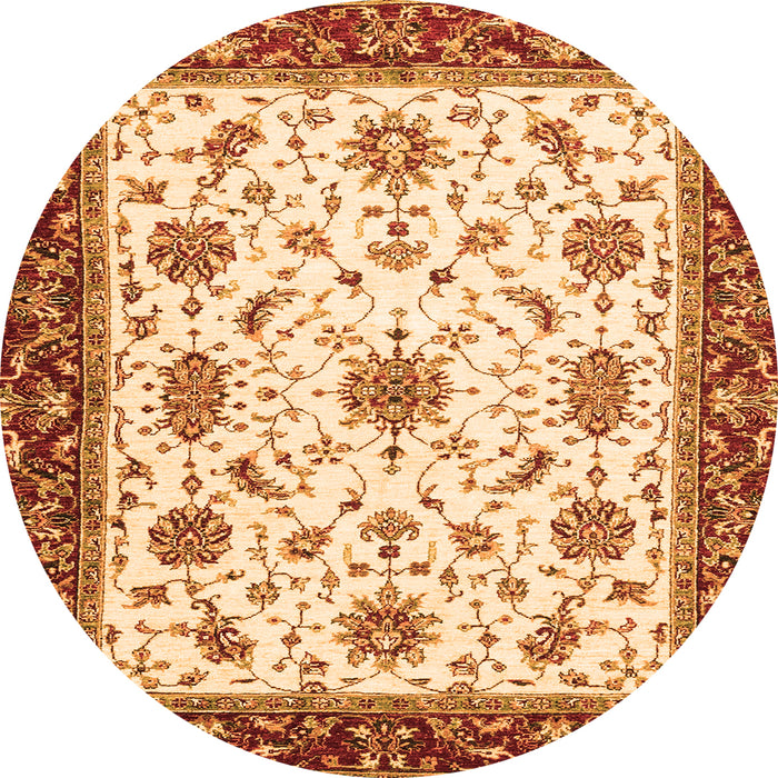 Round Machine Washable Abstract Orange Modern Area Rugs, wshabs2983org