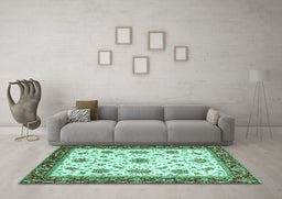 Machine Washable Abstract Turquoise Modern Area Rugs in a Living Room,, wshabs2983turq