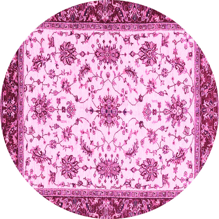 Round Machine Washable Abstract Pink Modern Rug, wshabs2983pnk