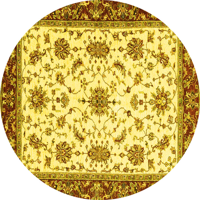 Round Abstract Yellow Modern Rug, abs2983yw