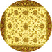 Round Abstract Yellow Modern Rug, abs2983yw