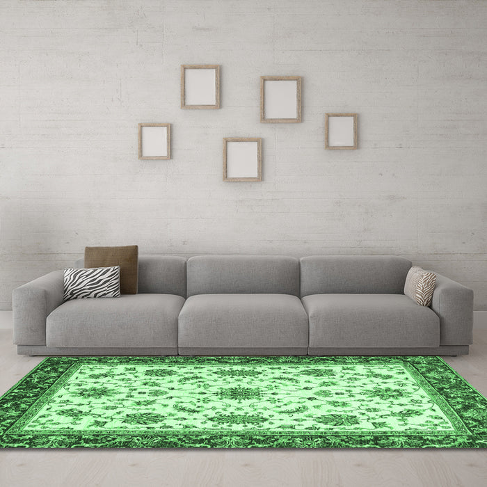 Machine Washable Abstract Emerald Green Modern Area Rugs in a Living Room,, wshabs2983emgrn