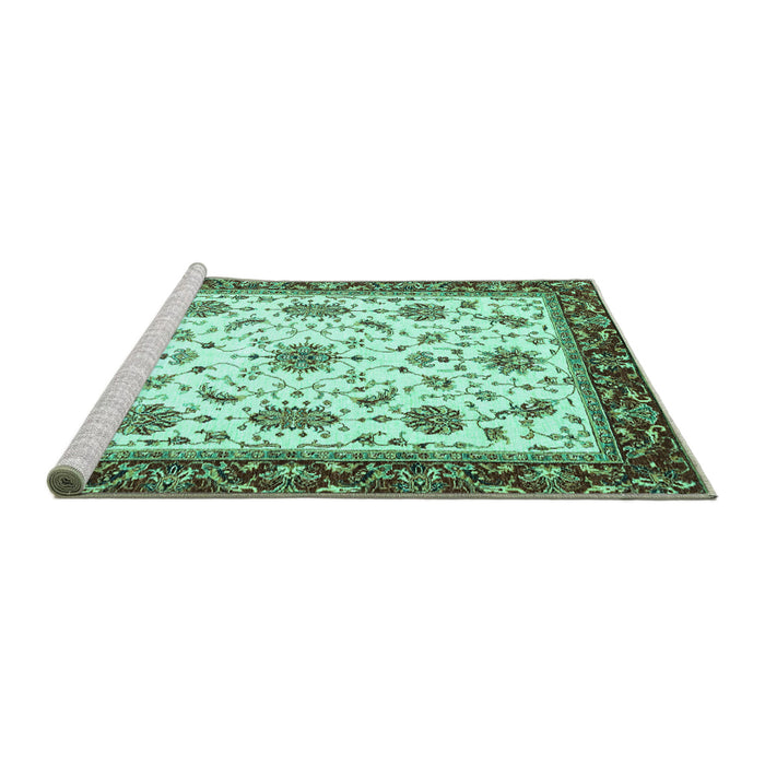 Sideview of Machine Washable Abstract Turquoise Modern Area Rugs, wshabs2983turq