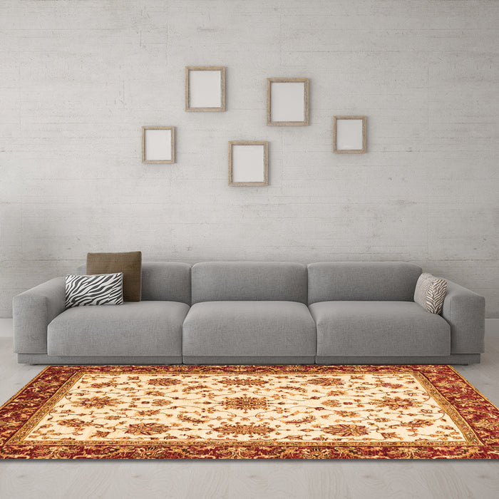 Machine Washable Abstract Orange Modern Area Rugs in a Living Room, wshabs2983org