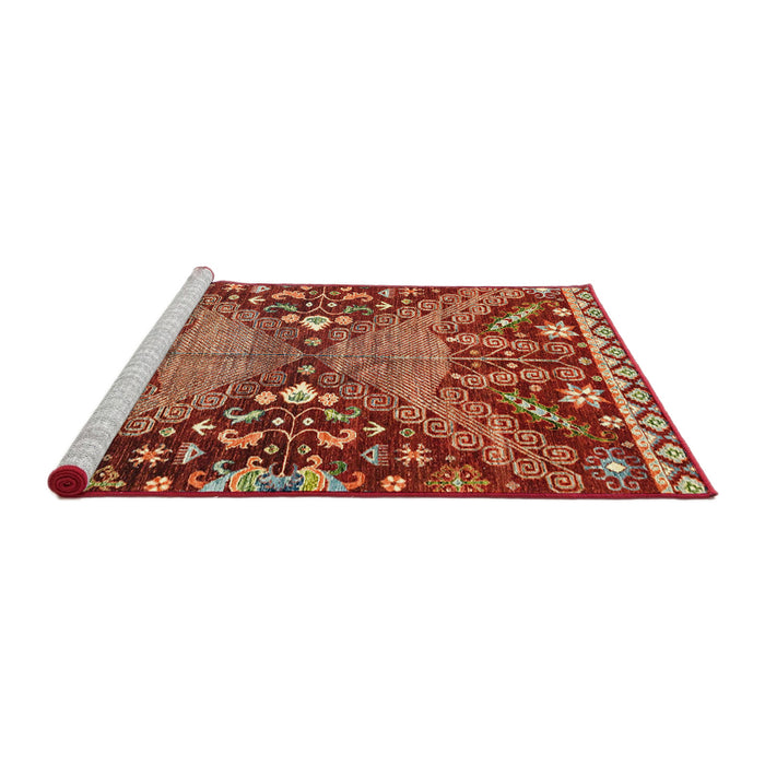Sideview of Machine Washable Abstract Red Rug, wshabs2984