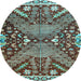 Round Machine Washable Abstract Light Blue Modern Rug, wshabs2984lblu