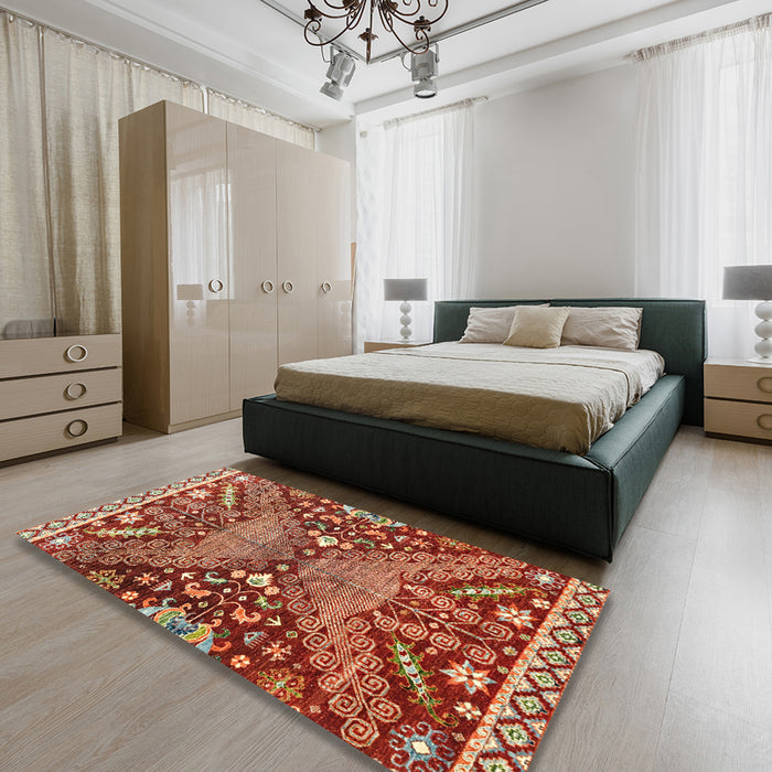 Abstract Red Modern Rug in a Bedroom, abs2984