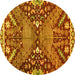 Round Machine Washable Abstract Yellow Modern Rug, wshabs2984yw