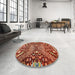 Round Machine Washable Abstract Red Rug in a Office, wshabs2984