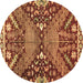 Round Machine Washable Abstract Brown Modern Rug, wshabs2984brn