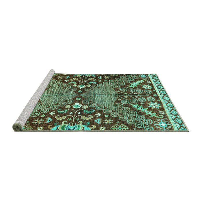 Sideview of Machine Washable Abstract Turquoise Modern Area Rugs, wshabs2984turq