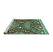 Sideview of Machine Washable Abstract Turquoise Modern Area Rugs, wshabs2984turq