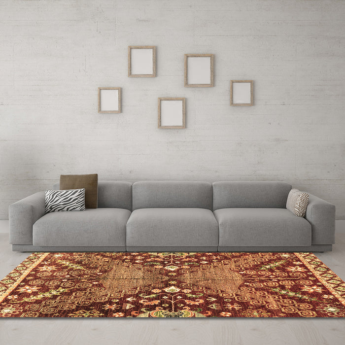 Machine Washable Abstract Brown Modern Rug in a Living Room,, wshabs2984brn