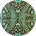 Round Machine Washable Abstract Turquoise Modern Area Rugs, wshabs2984turq