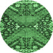 Round Abstract Emerald Green Modern Rug, abs2984emgrn