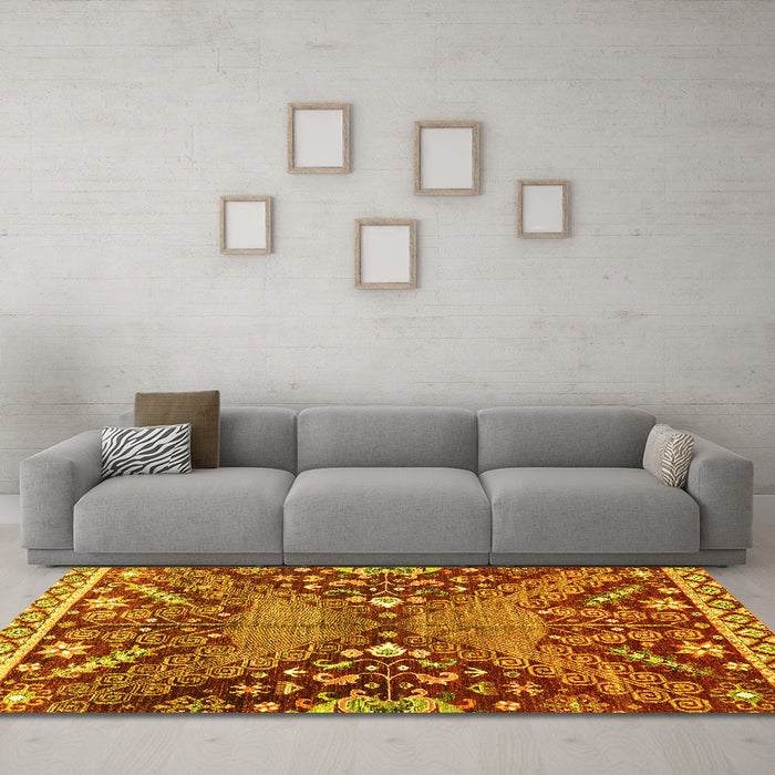 Machine Washable Abstract Yellow Modern Rug in a Living Room, wshabs2984yw