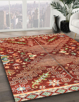 Machine Washable Abstract Red Rug in a Family Room, wshabs2984
