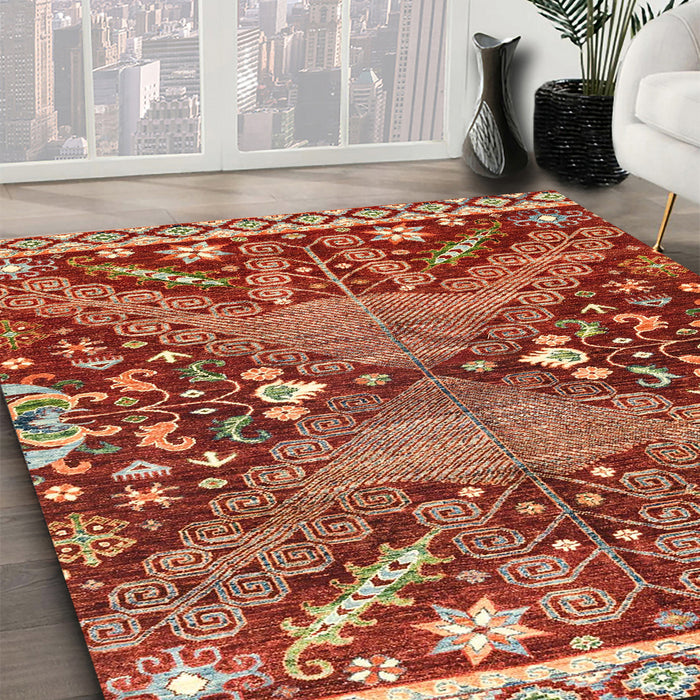 Machine Washable Abstract Red Rug in a Family Room, wshabs2984