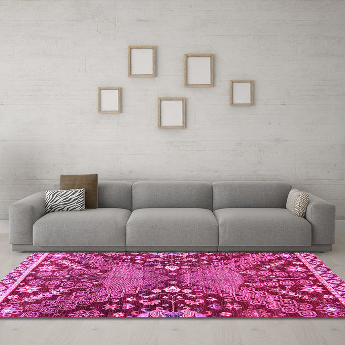 Machine Washable Abstract Pink Modern Rug in a Living Room, wshabs2984pnk