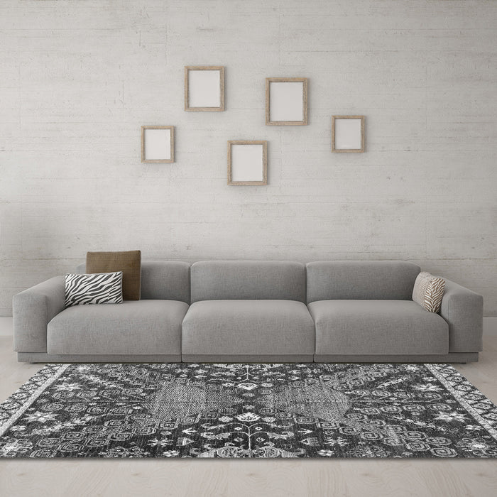 Machine Washable Abstract Gray Modern Rug in a Living Room,, wshabs2984gry