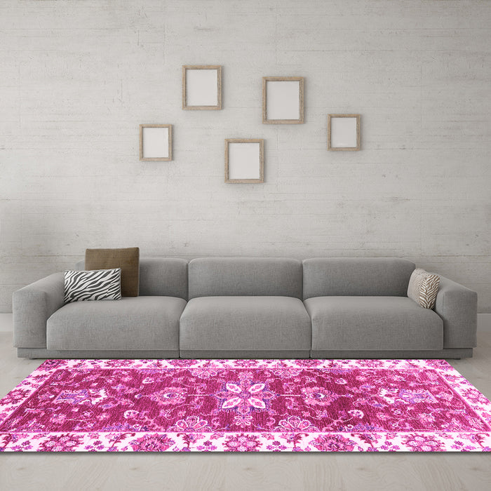 Machine Washable Abstract Pink Modern Rug in a Living Room, wshabs2985pnk