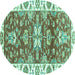 Round Abstract Turquoise Modern Rug, abs2985turq