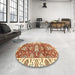 Round Machine Washable Abstract Red Rug in a Office, wshabs2985