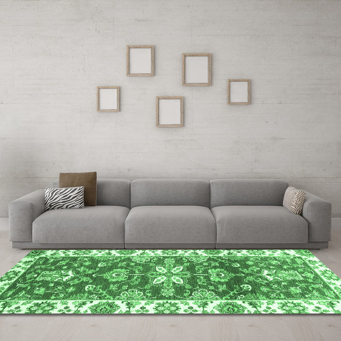Machine Washable Abstract Emerald Green Modern Area Rugs in a Living Room,, wshabs2985emgrn