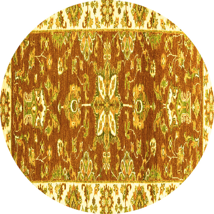 Round Abstract Yellow Modern Rug, abs2985yw