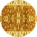 Round Abstract Yellow Modern Rug, abs2985yw