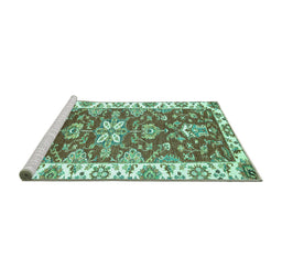 Sideview of Machine Washable Abstract Turquoise Modern Area Rugs, wshabs2985turq
