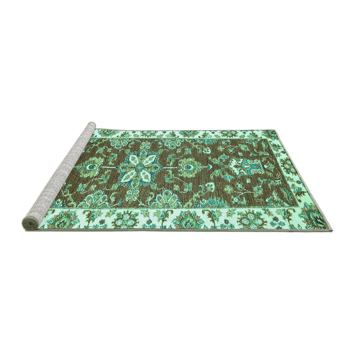 Sideview of Machine Washable Abstract Turquoise Modern Area Rugs, wshabs2985turq