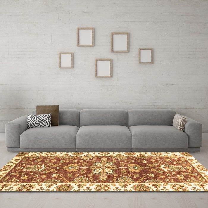 Machine Washable Abstract Brown Modern Rug in a Living Room,, wshabs2985brn