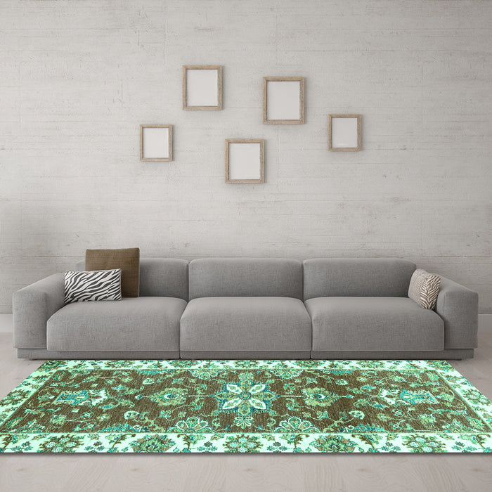 Machine Washable Abstract Turquoise Modern Area Rugs in a Living Room,, wshabs2985turq