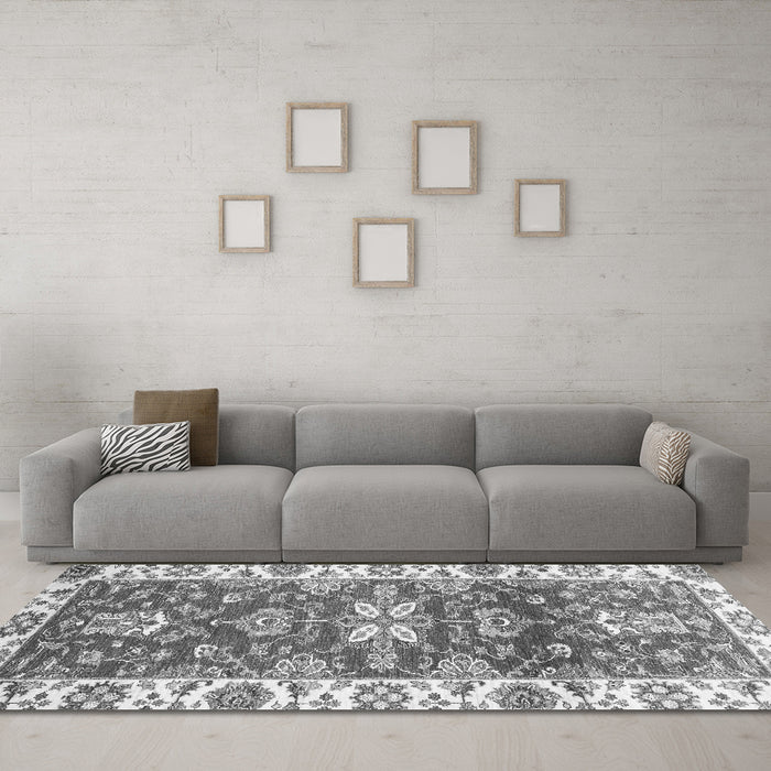 Machine Washable Abstract Gray Modern Rug in a Living Room,, wshabs2985gry