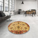 Round Machine Washable Abstract Orange Rug in a Office, wshabs2986