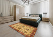 Abstract Orange Oriental Rug in a Bedroom, abs2986