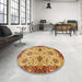 Round Abstract Orange Oriental Rug in a Office, abs2986