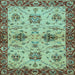 Square Machine Washable Oriental Light Blue Traditional Rug, wshabs2986lblu