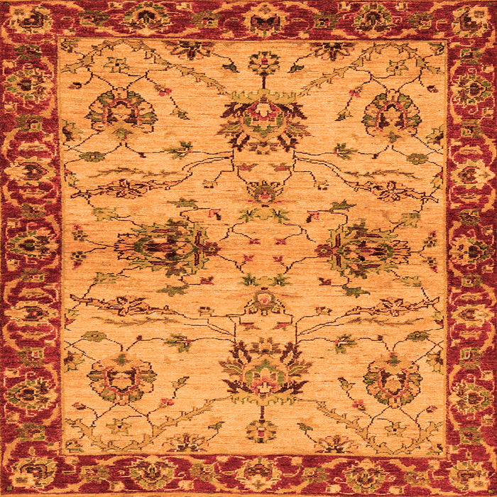 Square Machine Washable Oriental Orange Traditional Area Rugs, wshabs2986org