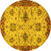 Round Machine Washable Oriental Yellow Traditional Rug, wshabs2986yw