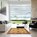 Square Abstract Orange Oriental Rug in a Living Room, abs2986