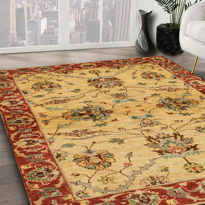 Abstract Orange Oriental Rug in Family Room, abs2986