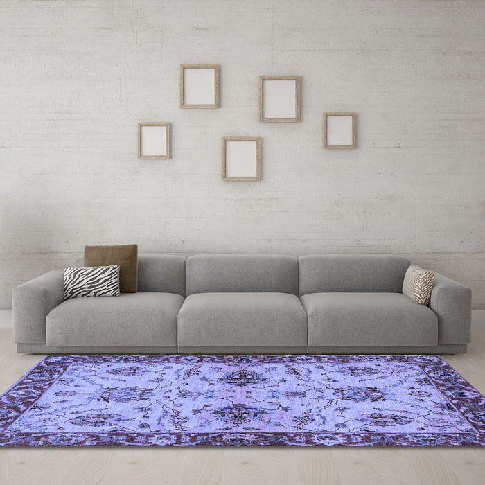 Machine Washable Oriental Blue Traditional Rug in a Living Room, wshabs2986blu