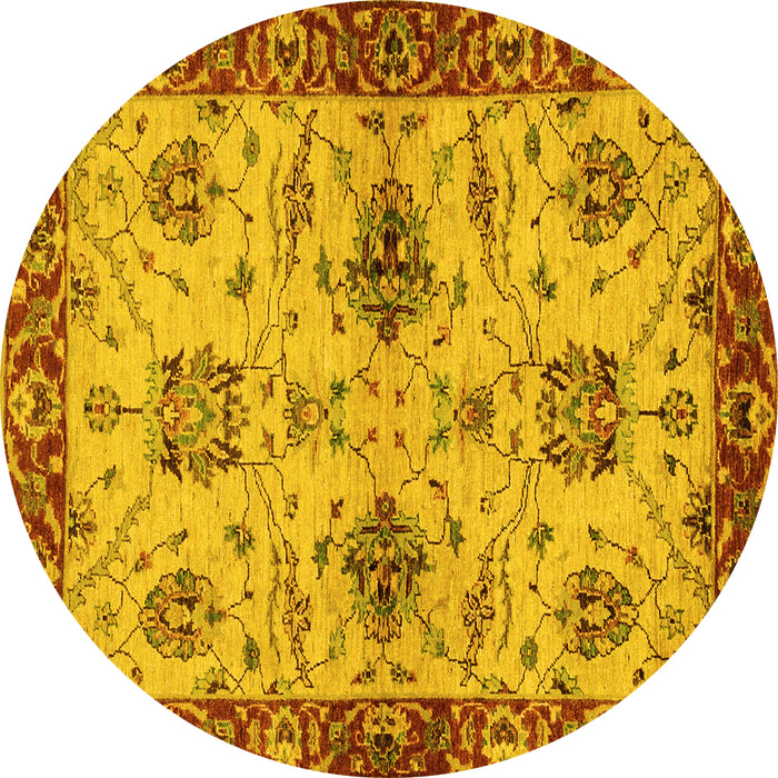 Round Oriental Yellow Traditional Rug, abs2986yw