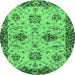 Round Machine Washable Oriental Emerald Green Traditional Area Rugs, wshabs2986emgrn